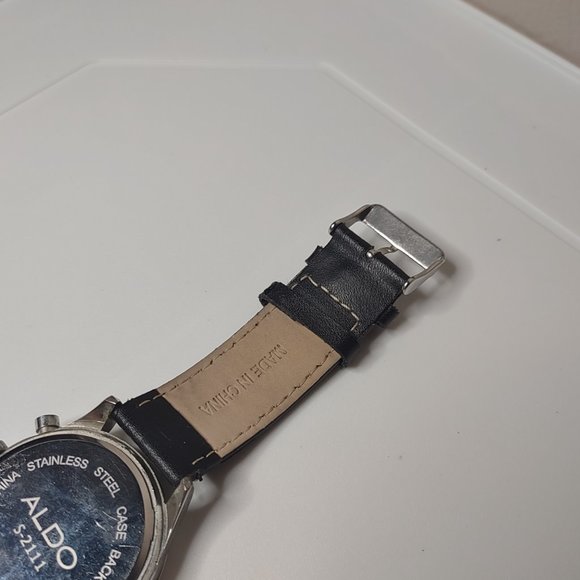 Silver Tone And Blue Watch With Leather Band - Picture 12 of 14